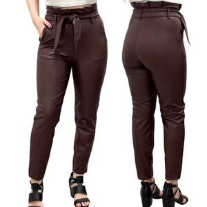 Abercrombie & Fitch High-Rise Faux Leather Paperbag Belted Pants Size S Regular